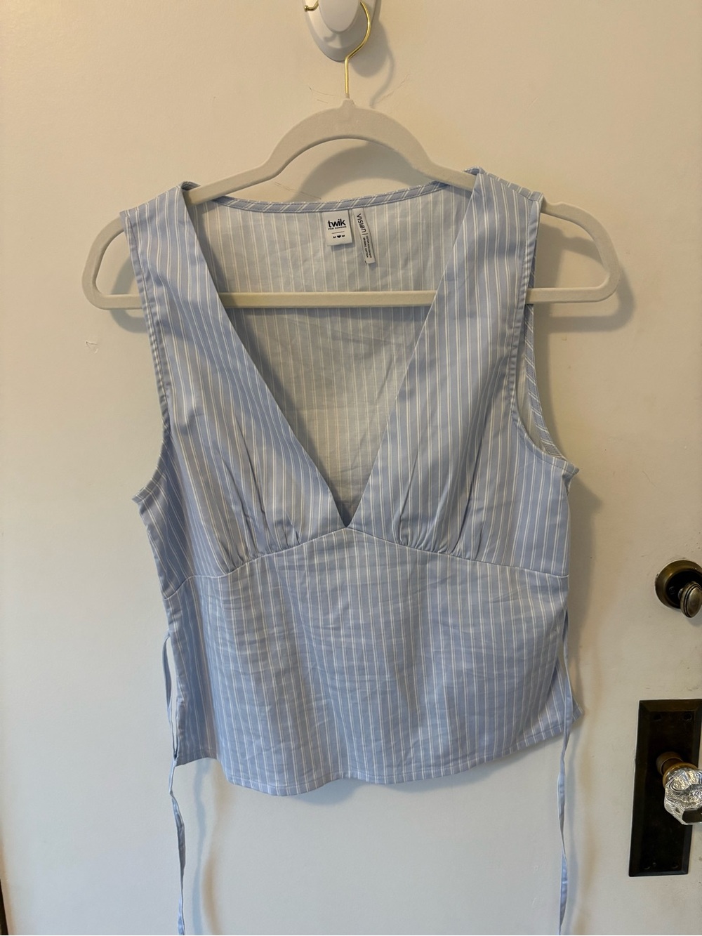 Simons Light Blue & White Striped V-Neck Sleeveless Top